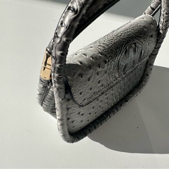 Top Handle Croc Grey Pleather Handbag - Picture 3 of 5
